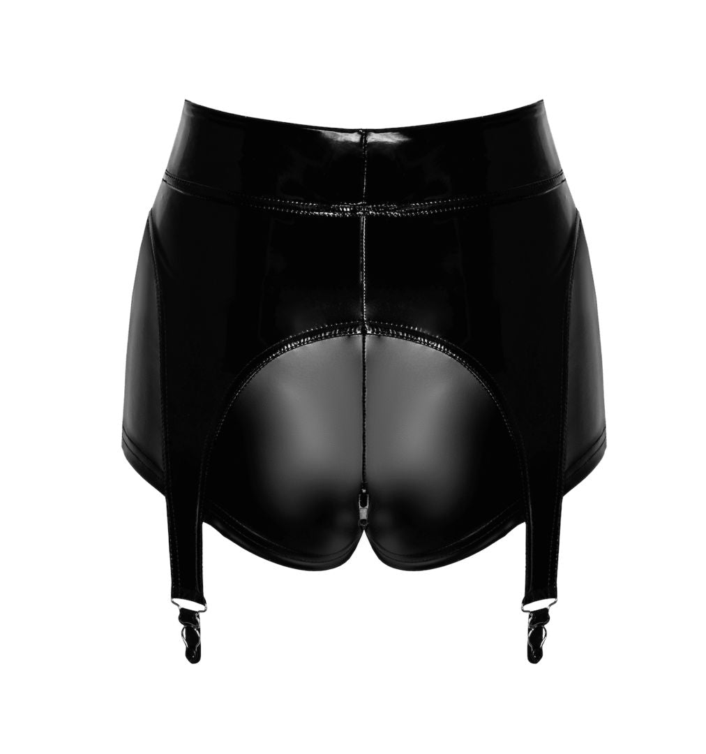 F325 Short porte-jarretelles en vinyle et wetlook – Noir Handmade – vue 7