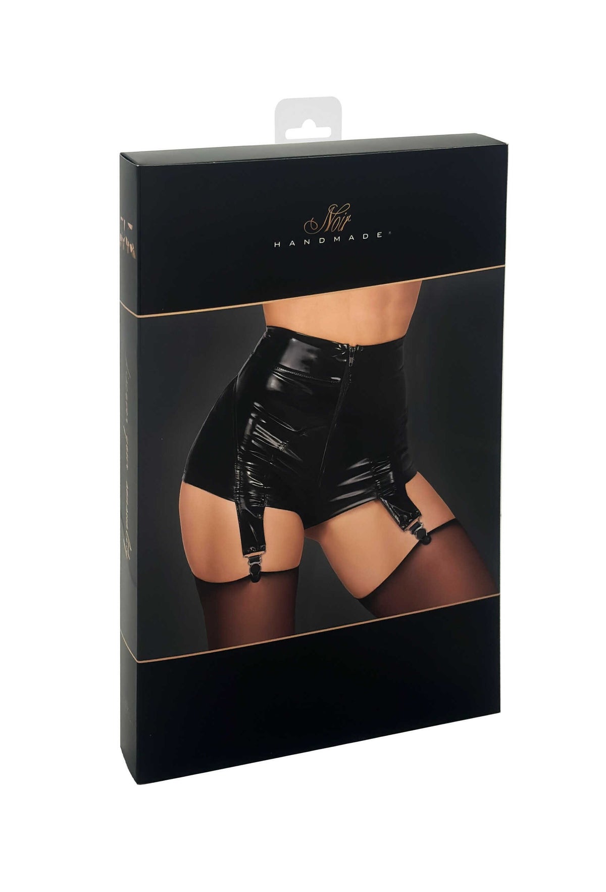F325 Short porte-jarretelles en vinyle et wetlook – Noir Handmade – vue 8