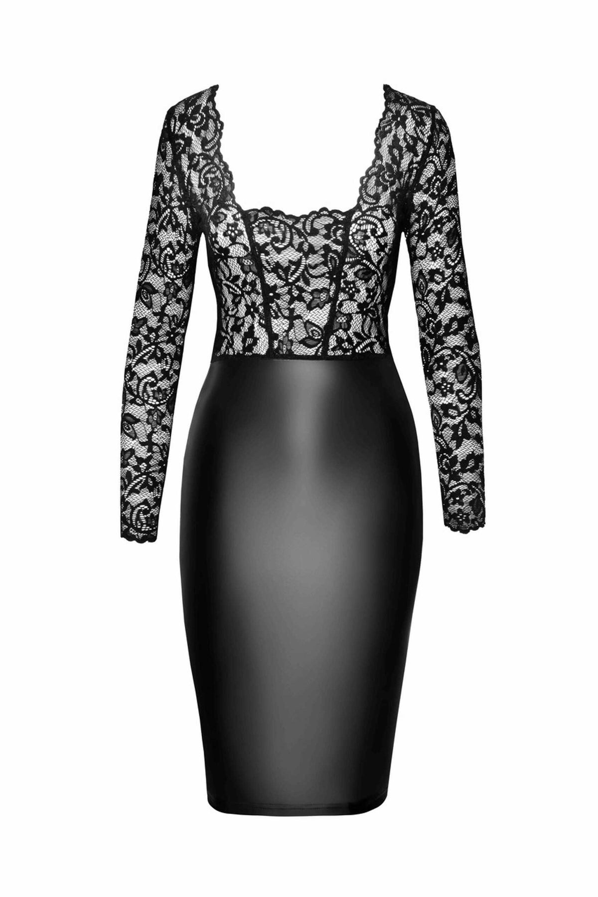 F295 Euphoria Robe midi en dentelle et wetlook – Noir Handmade – vue 4