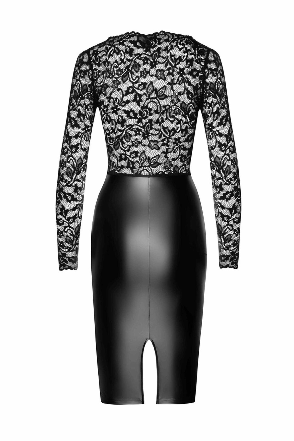 F295 Euphoria Robe midi en dentelle et wetlook – Noir Handmade – vue 5