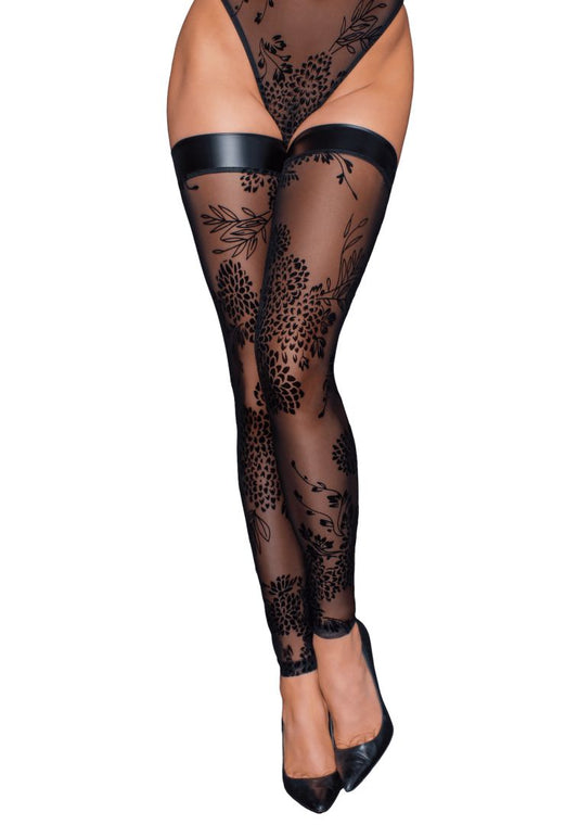 F243 Bas en tulle avec broderie flock à motifs – Noir Handmade – vue 1