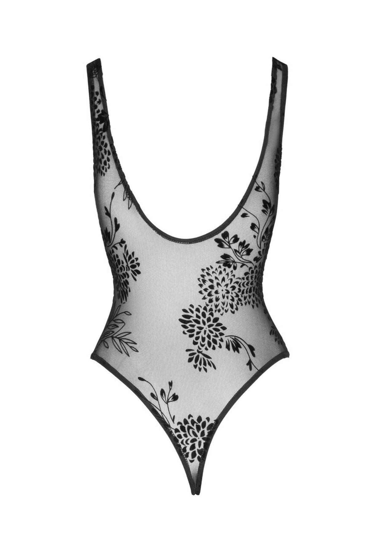 F242 Tulle body avec broderie flock à motifs – Noir Handmade – vue 5