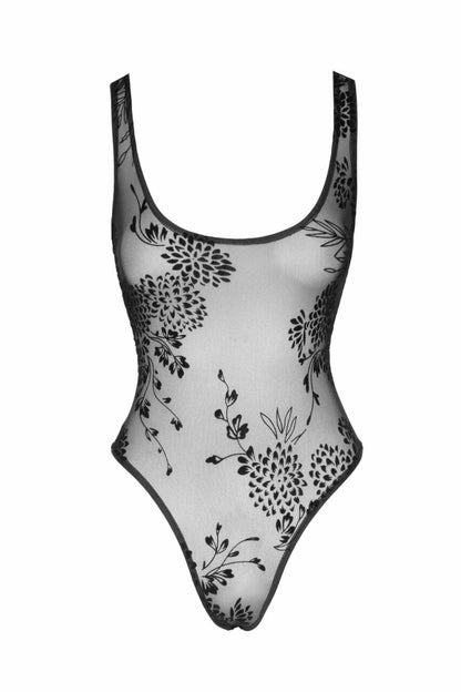 F242 Tulle body avec broderie flock à motifs – Noir Handmade – vue 6