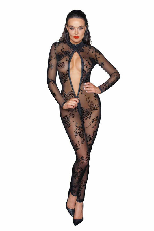 F237 Combinaison longue en tulle avec fermeture éclair à 3 voies – Noir Handmade – vue 1