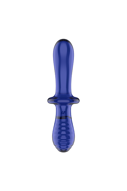Gode en verre borosilicaté massif bleu Double Crystal Satisfyer