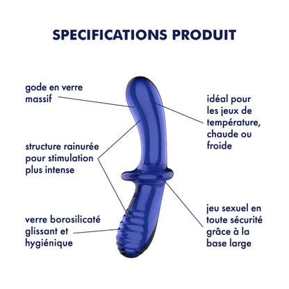 Gode en verre borosilicaté massif bleu Double Crystal Satisfyer