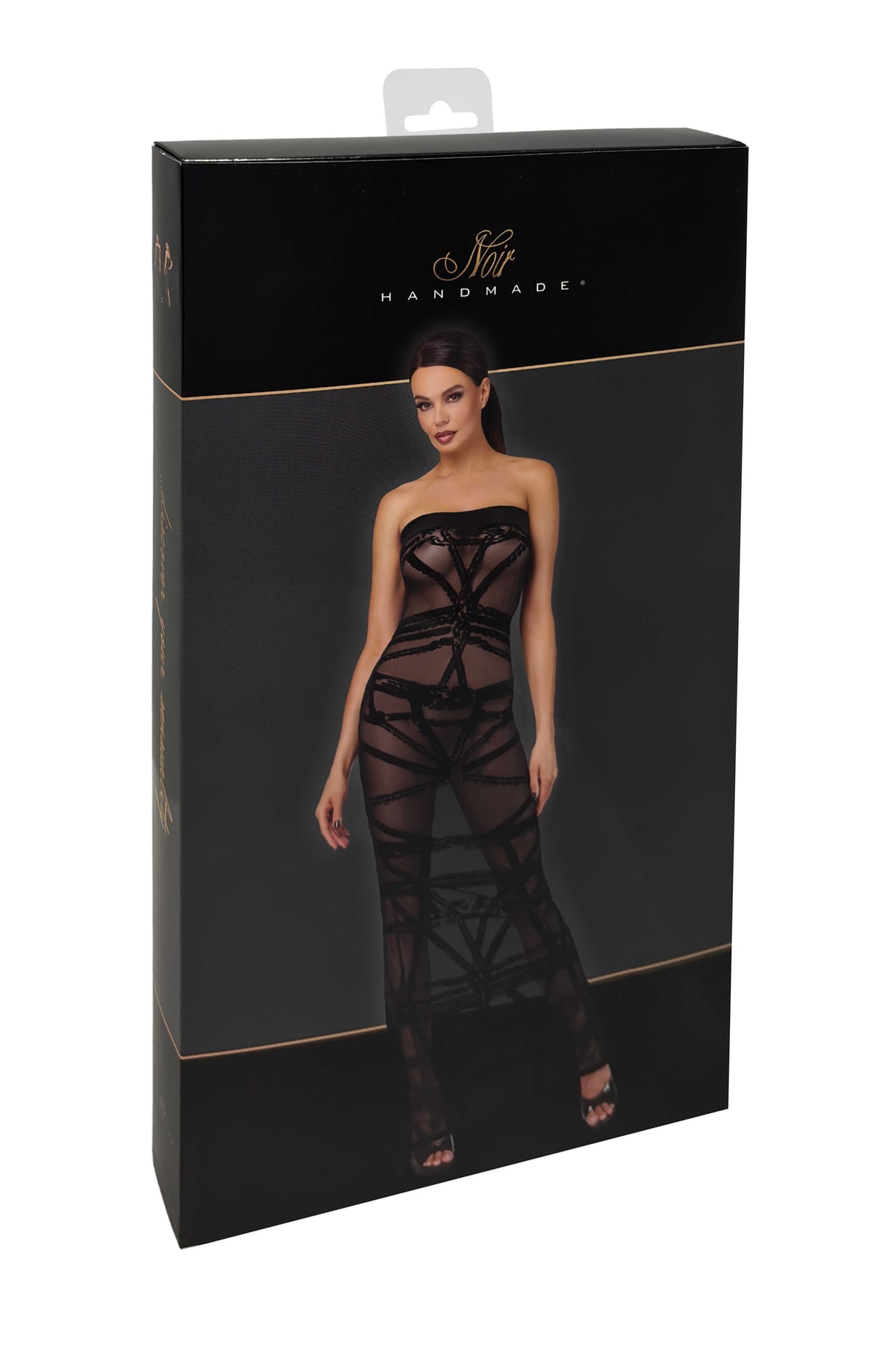 F358 Bondesque Opera Robe longue épaule décolletée – Noir Handmade – vue 9