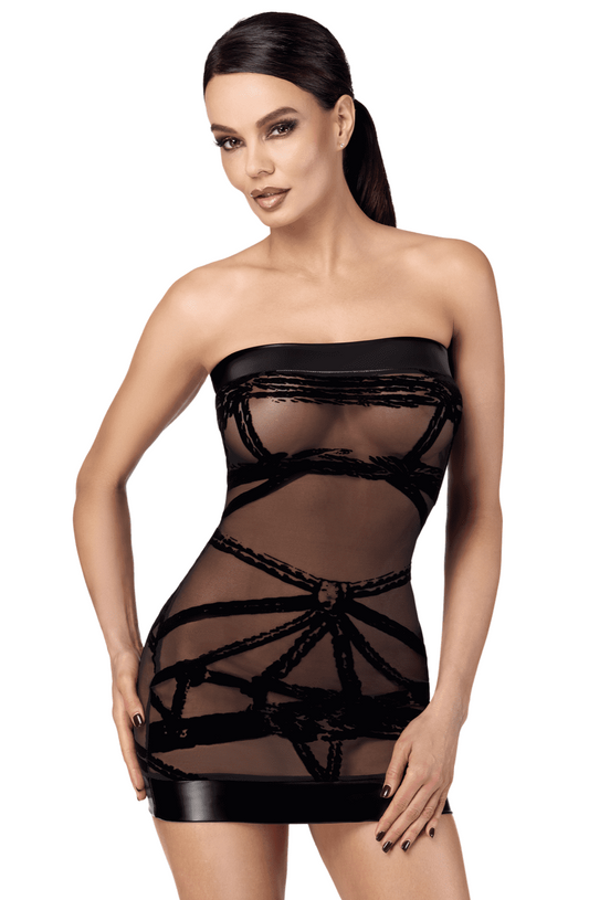F359 Bondesque Mini robe épaule dénudée – Noir Handmade – vue 1