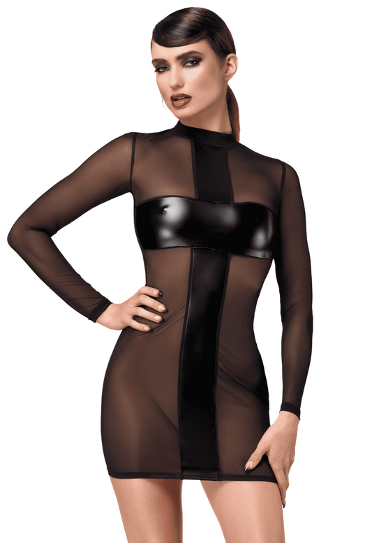 F369 Crossfire Mini Robe en maille et wetlook – Noir Handmade – vue 1