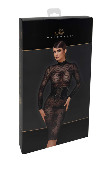 F375 Noirelle Robe corset mi-longue en dentelle – Noir Handmade – vue 5