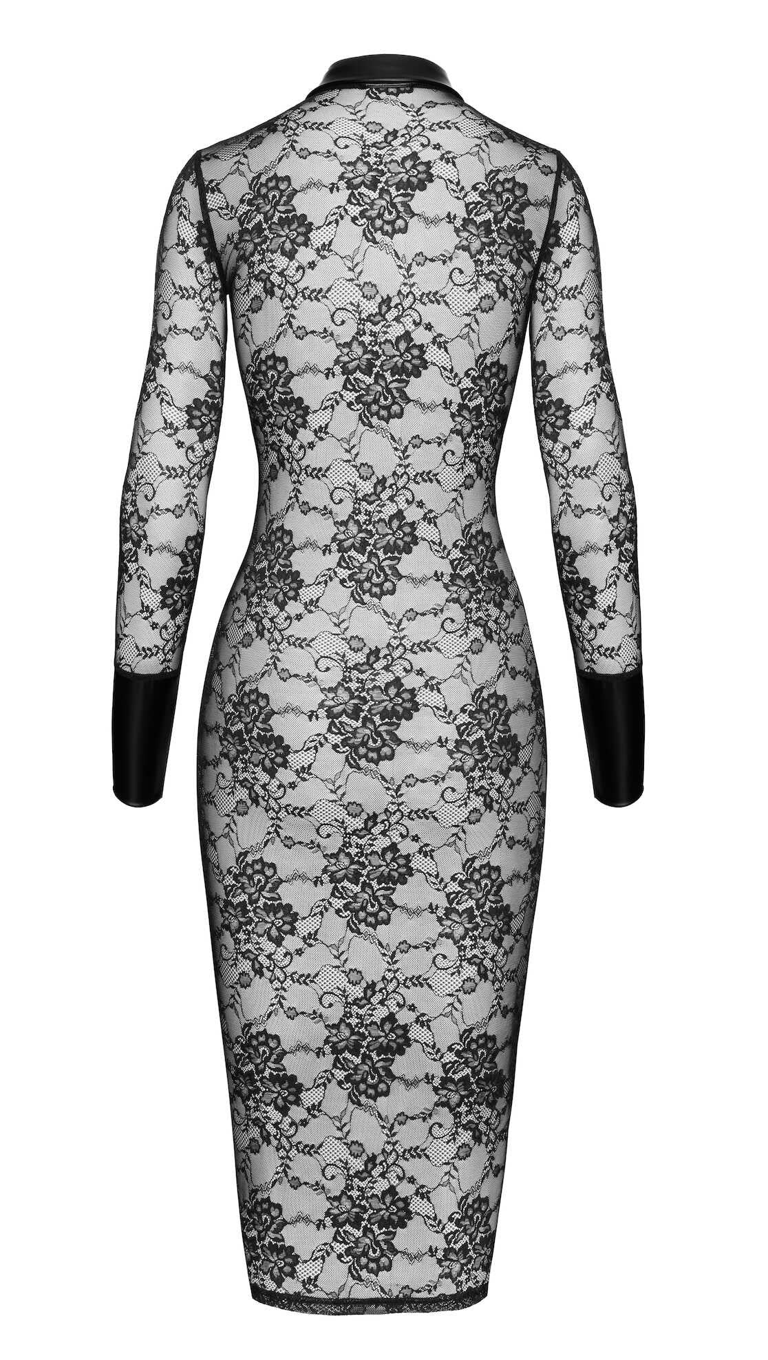F376 Noirelle Robe à boutons mi-longue en dentelle – Noir Handmade – vue 7