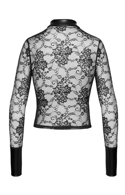 F377 Noirelle Chemise en dentelle boutonnée – Noir Handmade – vue 6