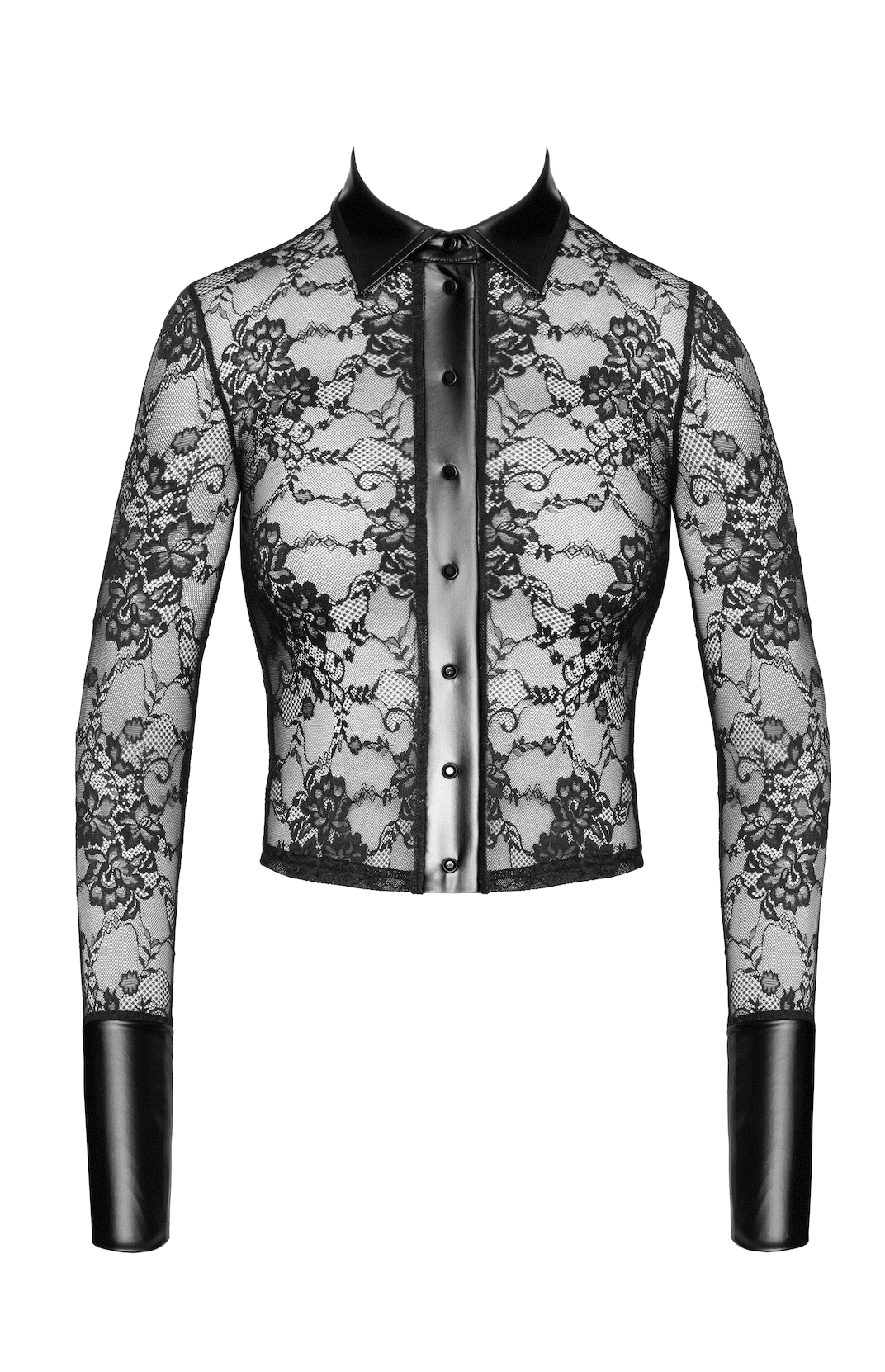 F377 Noirelle Chemise en dentelle boutonnée – Noir Handmade – vue 5
