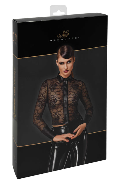 F377 Noirelle Chemise en dentelle boutonnée – Noir Handmade – vue 7