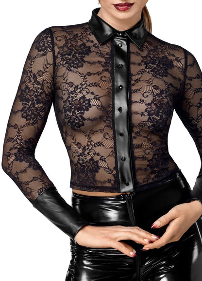 F377 Noirelle Chemise en dentelle boutonnée – Noir Handmade – vue 4