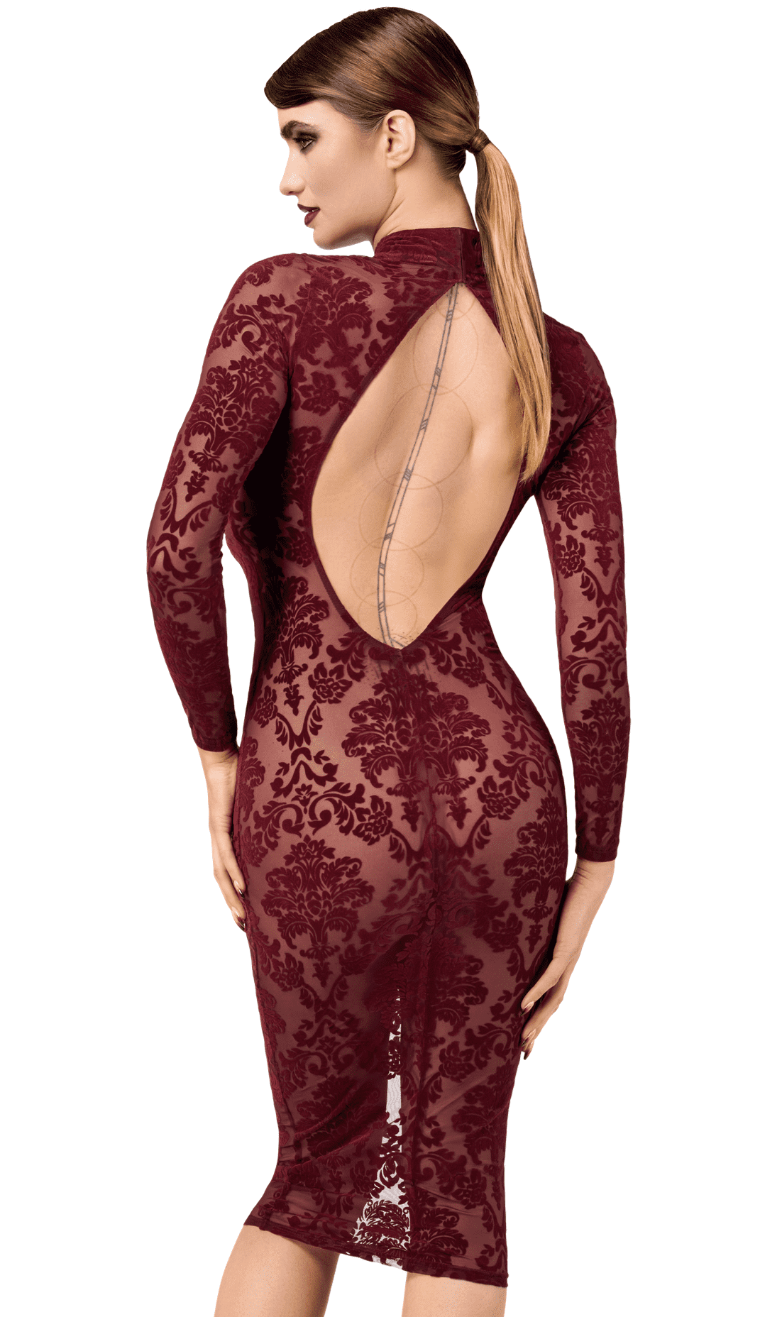 F384 Kink Royal Robe mi-longue – Noir Handmade – vue 4