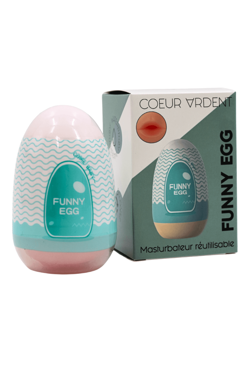 Gaine Masturbatrice Réutilisable FUNNY EGG – Design Réaliste Bouche – Coeur Ardent – vue 2