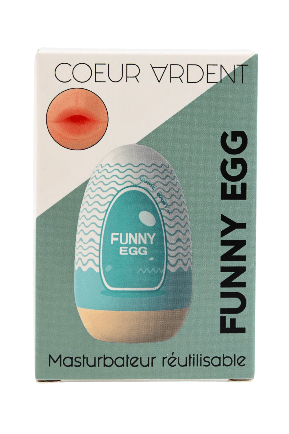 Gaine Masturbatrice Réutilisable FUNNY EGG – Design Réaliste Bouche – Coeur Ardent – vue 5