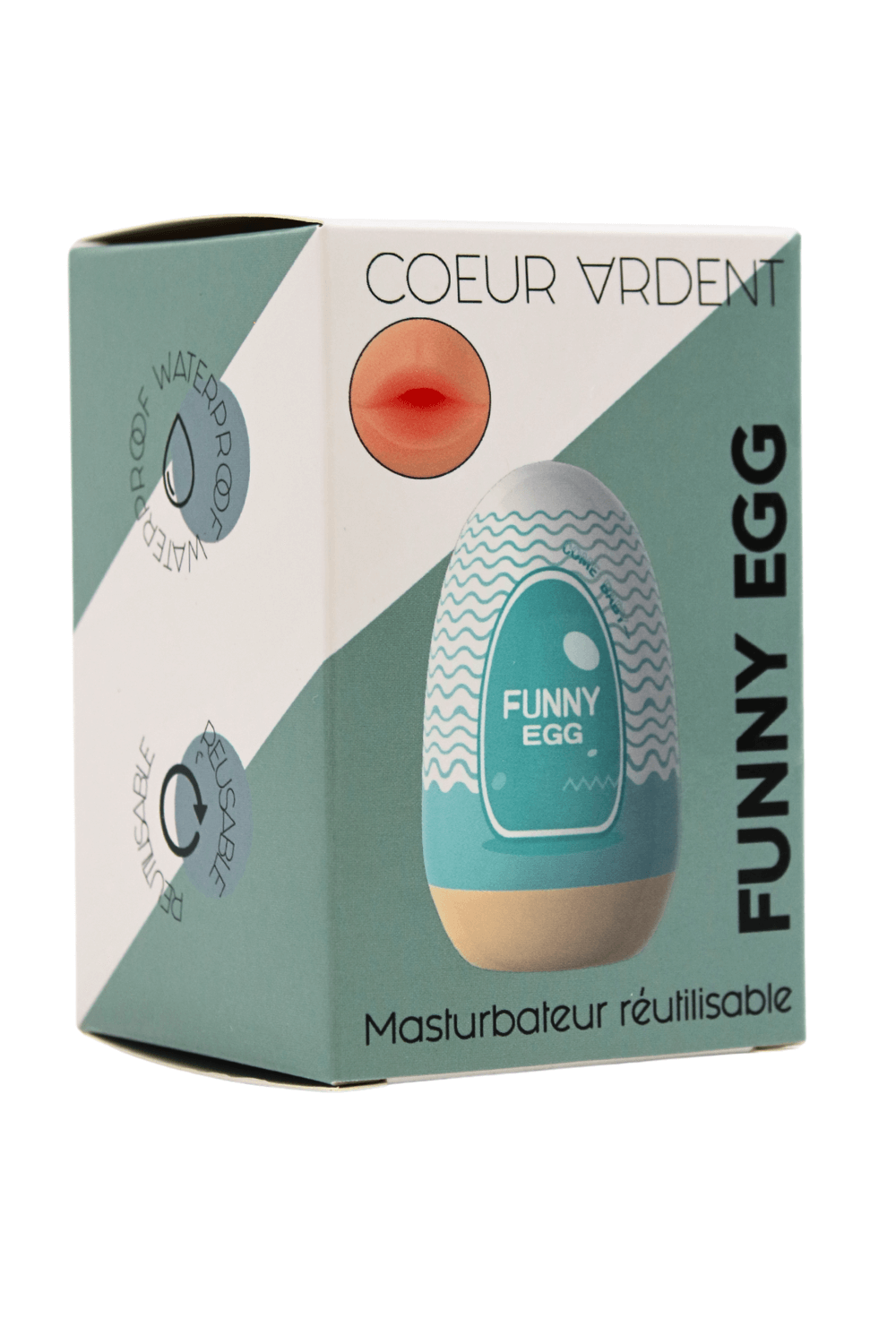 Gaine Masturbatrice Réutilisable FUNNY EGG – Design Réaliste Bouche – Coeur Ardent – vue 6