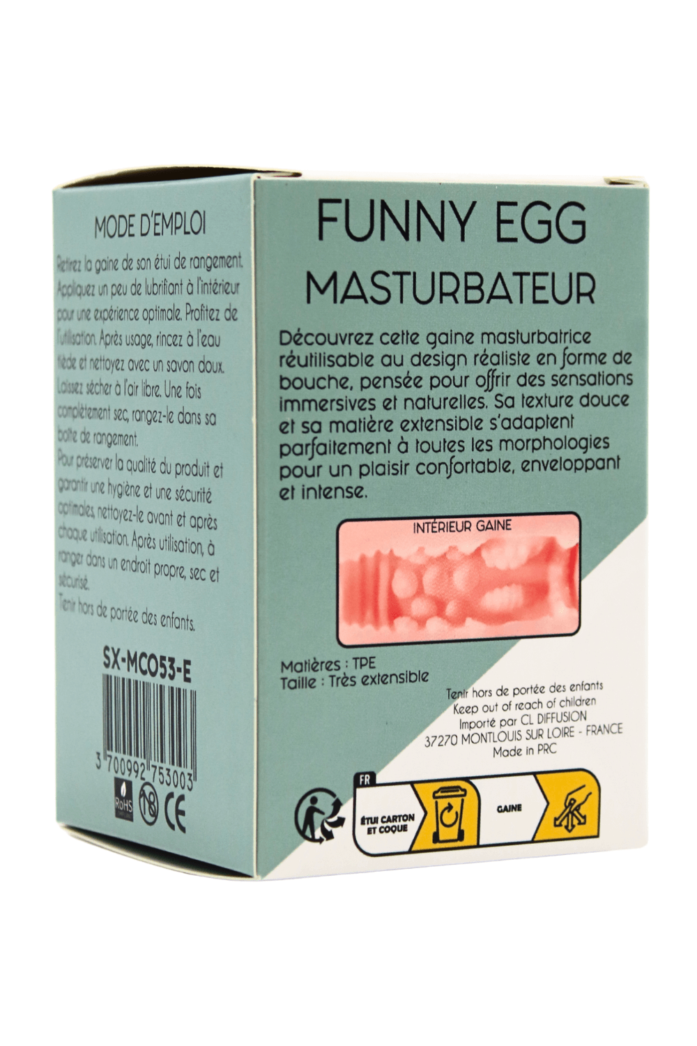 Gaine Masturbatrice Réutilisable FUNNY EGG – Design Réaliste Bouche – Coeur Ardent – vue 7