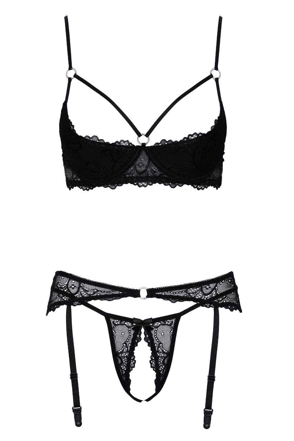 Soutien-gorge balconnet, porte-jarretelles & string ouvert - Cottelli