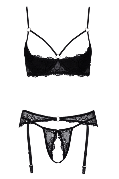 Soutien-gorge balconnet, porte-jarretelles & string ouvert - Cottelli