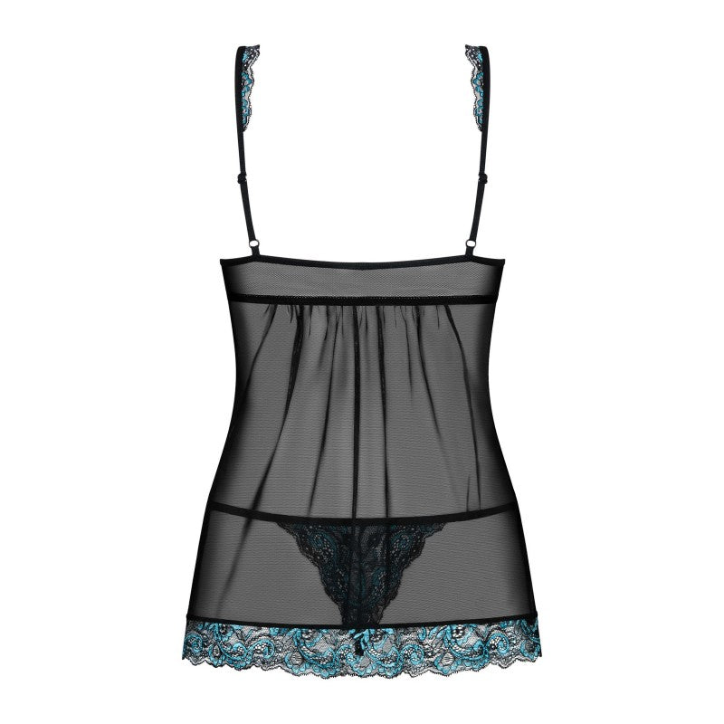 Babydoll Amanta noire turquoise en dentelle Obsessive