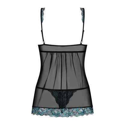 Babydoll Amanta noire turquoise en dentelle Obsessive