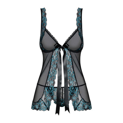 Babydoll Amanta noire turquoise en dentelle Obsessive