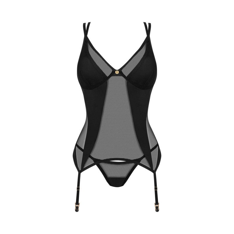 Guêpière Nesari corset et string - Noir – Obsessive
