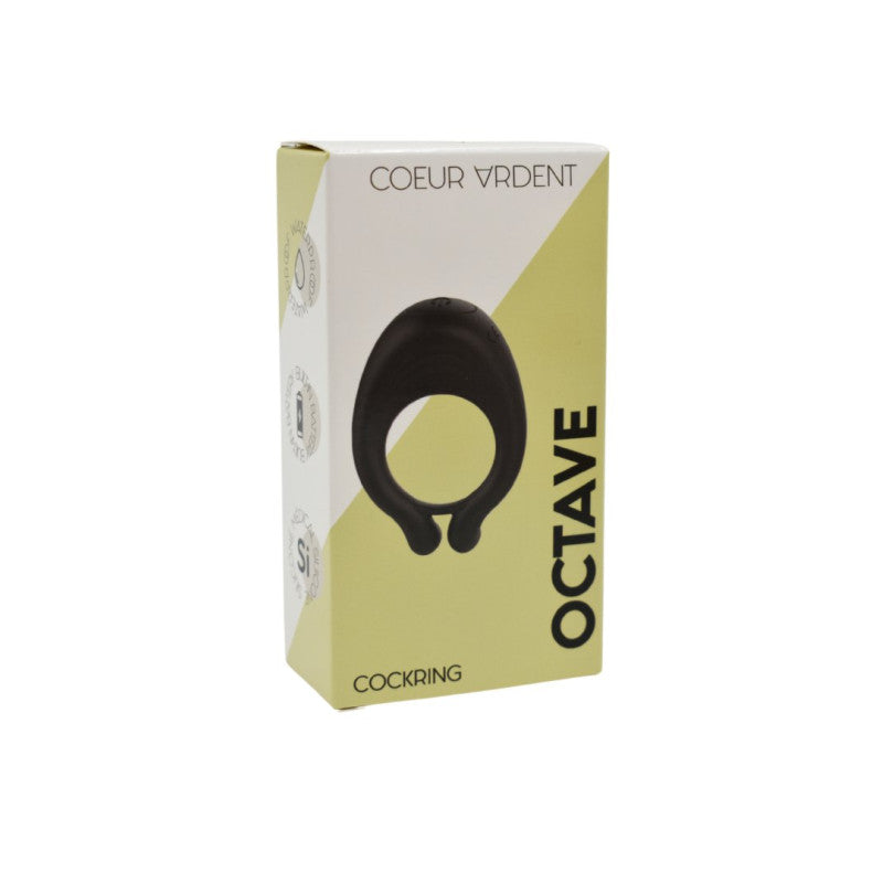 OCTAVE, Cockring Noir dans un silicone médical doux avec 1 mode de vibration – Coeur Ardent