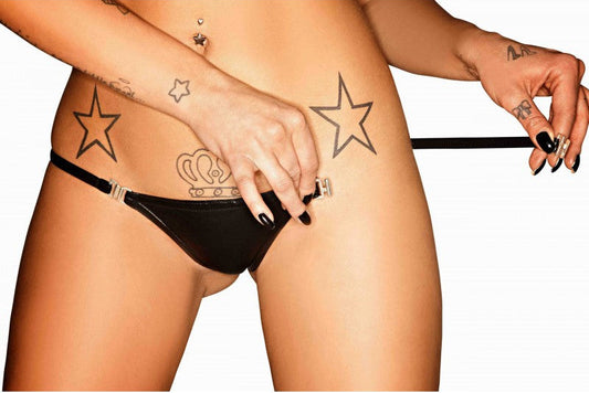 P005 Culotte ouverte sur le côté Noir Handmade
