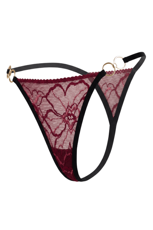 String bordeaux avec anneaux détachables – Be Lily Panties – vue 1