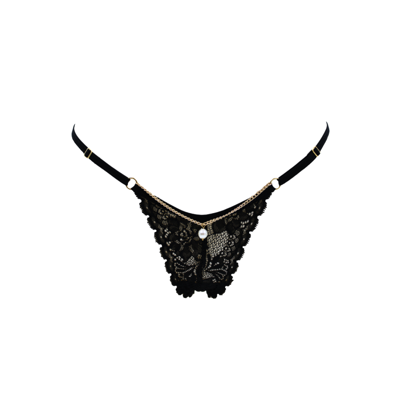 String noir en dentelle avec bijou et chaîne dorée – Be Lily Panties – vue 8