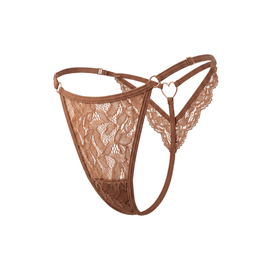 String taupe en dentelle avec bijou cœur doré – Be Lily Panties – vue 1