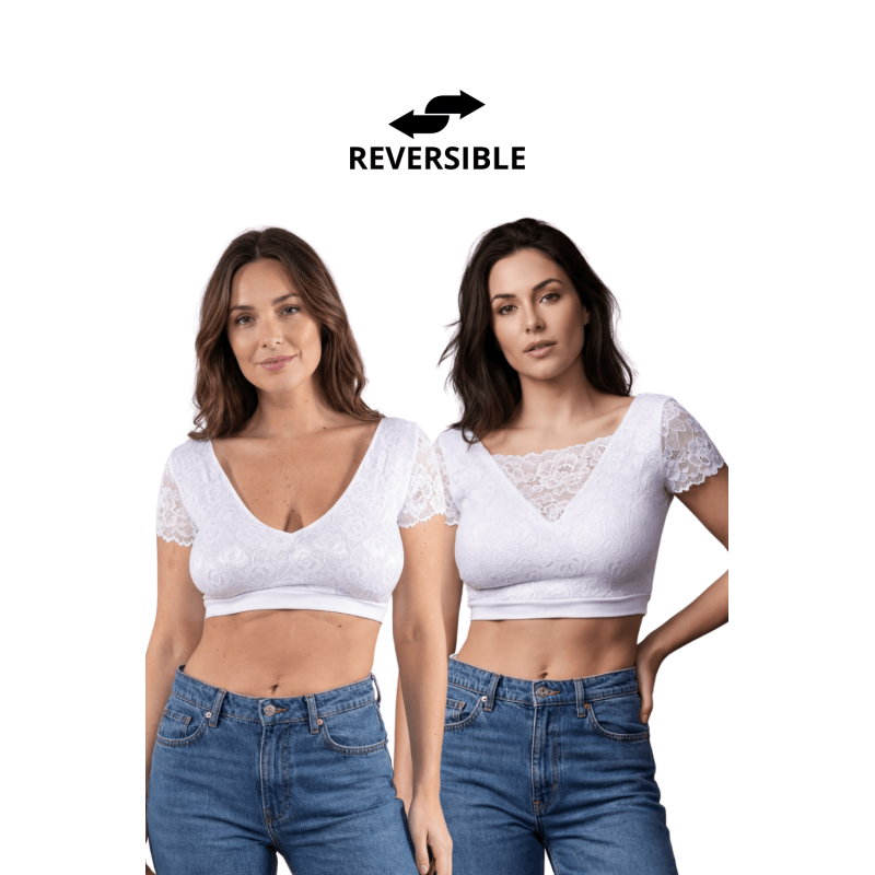 Top sexy court blanc bi matière réversible – Be lily Mode